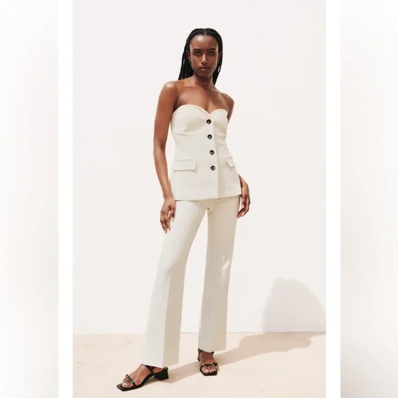 Beige Straight Leg Pants with Slits Sz S New - Picture 1 of 11